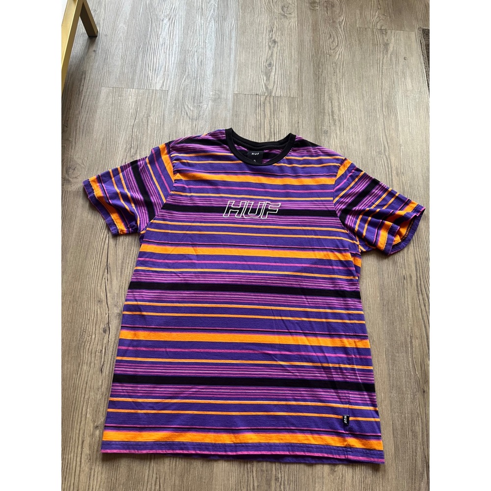 HUF Men's Retro Striped Multicolor Short Sleeve T-Shirt Size XL